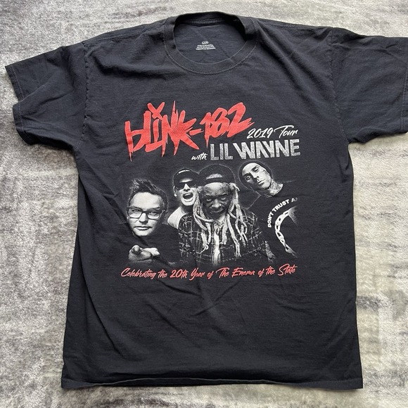 Fruit of the Loom Other - Blink 182 Lil Wayne 2019 Tour T-Shirt Large Black Band Tee Enema of the State